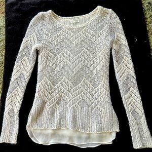 Lucky Brand Gray & Silver Sparkle Layered Look Knit Sweater Size xsmall
